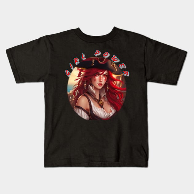 Girl power, pirate wench in red Kids T-Shirt by sailorsam1805